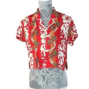 Kahala Red Floral Hawaiian Button-Up Shirt | Women’s Size Large